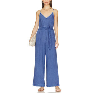 Bella Dahl Smocked Back Blue Chambray Jumpsuit Size S